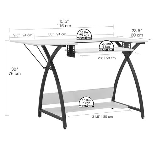 Sew Ready Comet Plus Hobby Storage Drawer + Shelves Sewing Table, 56.75" W x 23.5" D x 30" H, Black/White