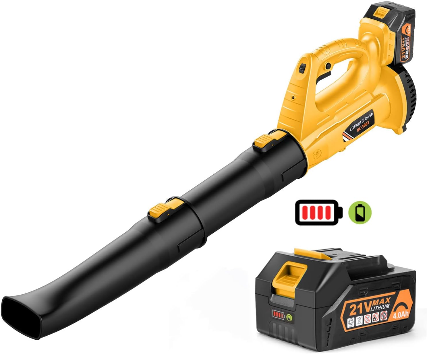 EKACO Cordless Leaf Blower, 320 CFM 180 MPH 5.0Ah Battery Operated Leaf Blower with Battery and Charger, 21V Electric Blower with 6 Variable Speed Control for Lawn Care, Blow Leaf, Snow Debris, Dust