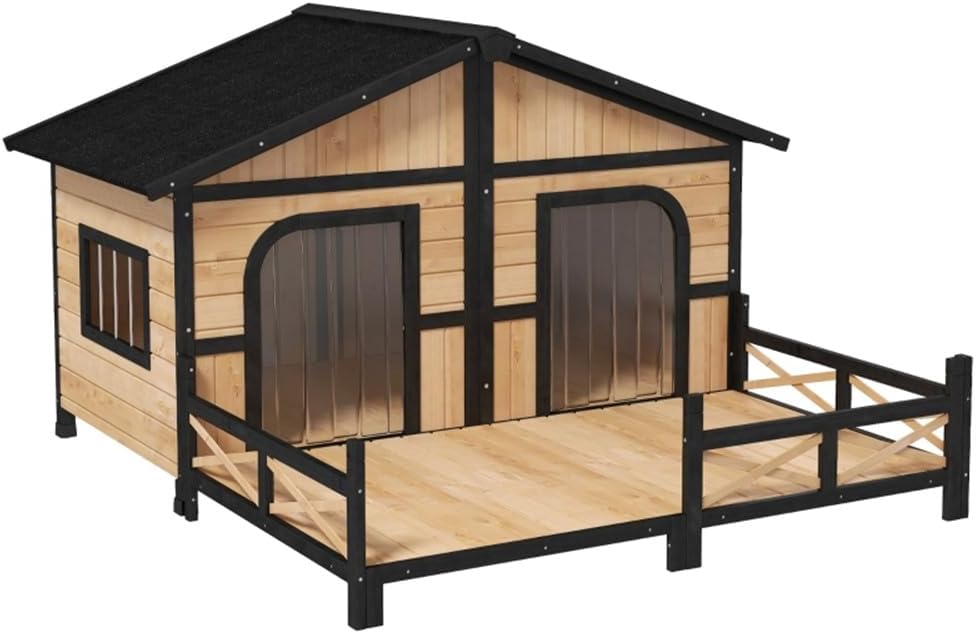 Dog House Outdoor Wooden Cabin House Style Wooden Dog Kennel with Porch Suitable for Small to Medium Sized Dogs Under 33 Lbs