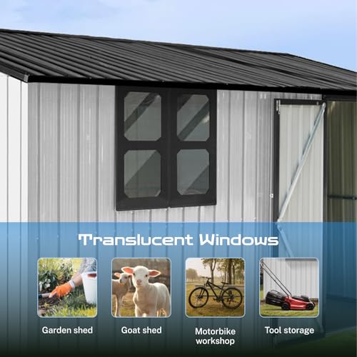 10' x 8' Large Outdoor Storage Shed, Sturdy Metal Building w/Windows & Lockable Doors for Garden, Backyard, Poolside and Lawn, Grey