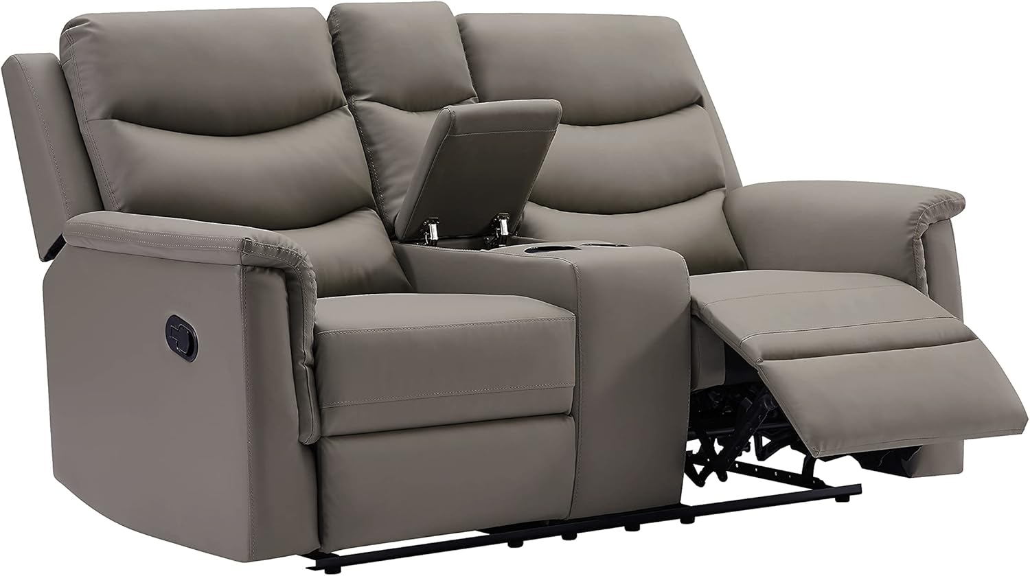 Faxu Leather Love, Manual Double Reclining Loveseat Sofa, Home Theater Seating with Storage Console, Wall Hug RV Couch with Cup Holders for Living Room Furniture Sets, Grey