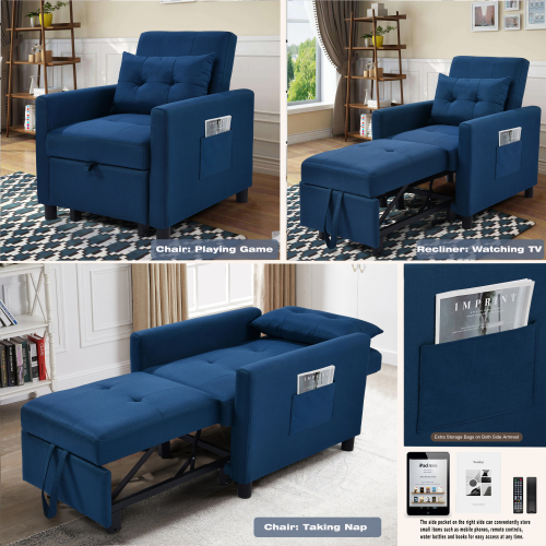 Single Sofa Bed with Pullout Sleeper, Convertible Folding Futon Chair