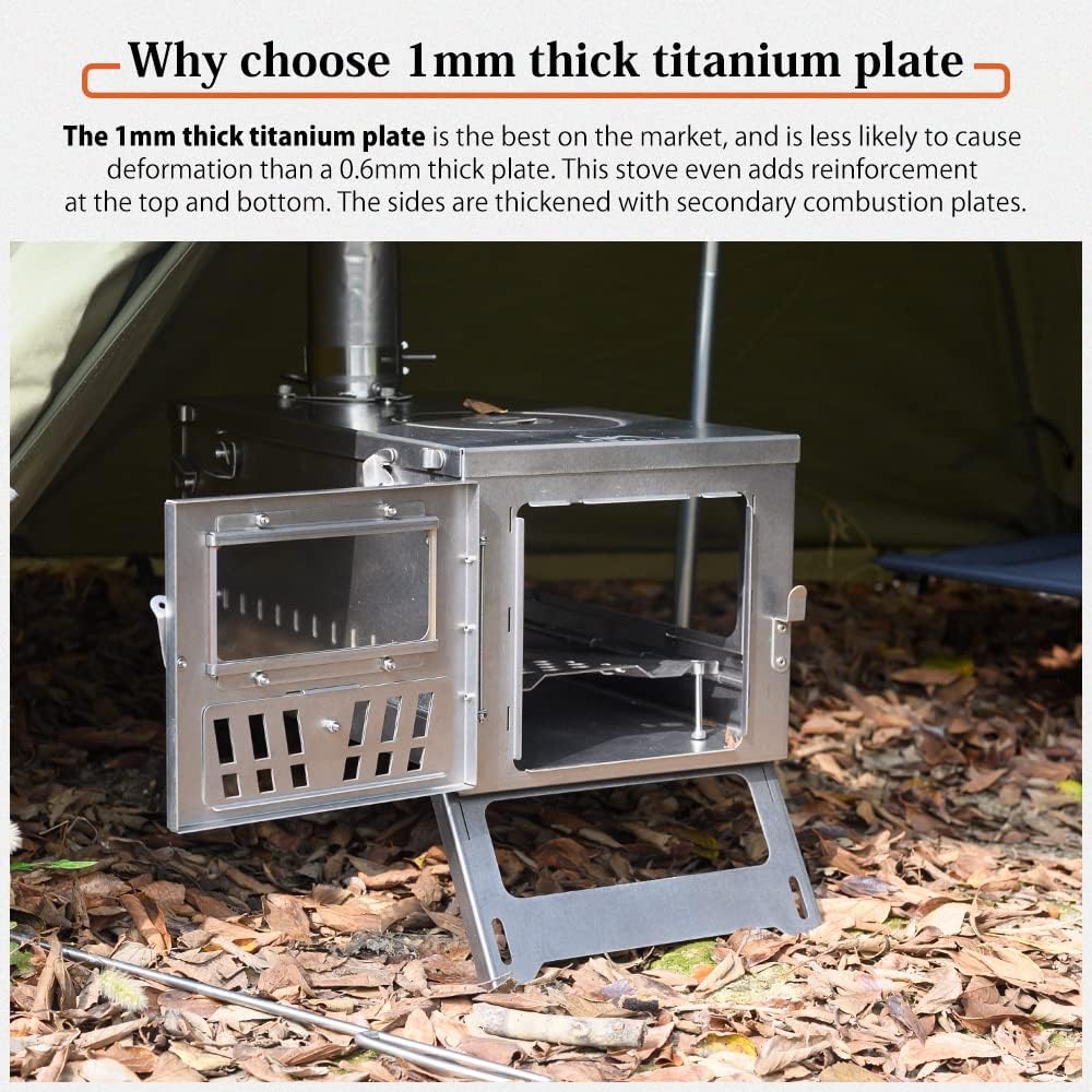 LIHONG Tent Stove 15inch Wood Burning Stove Folding Portable for Camping Hunting 9.84ft Pipes Included