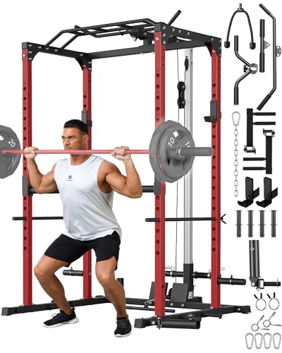 Power Cage, Multi-Functional Power Racks for Home Gym with Cable Crossover System, 1600LBS Weight Capacity Fitness Squat Rack for Strength Workout with More Training Attachment