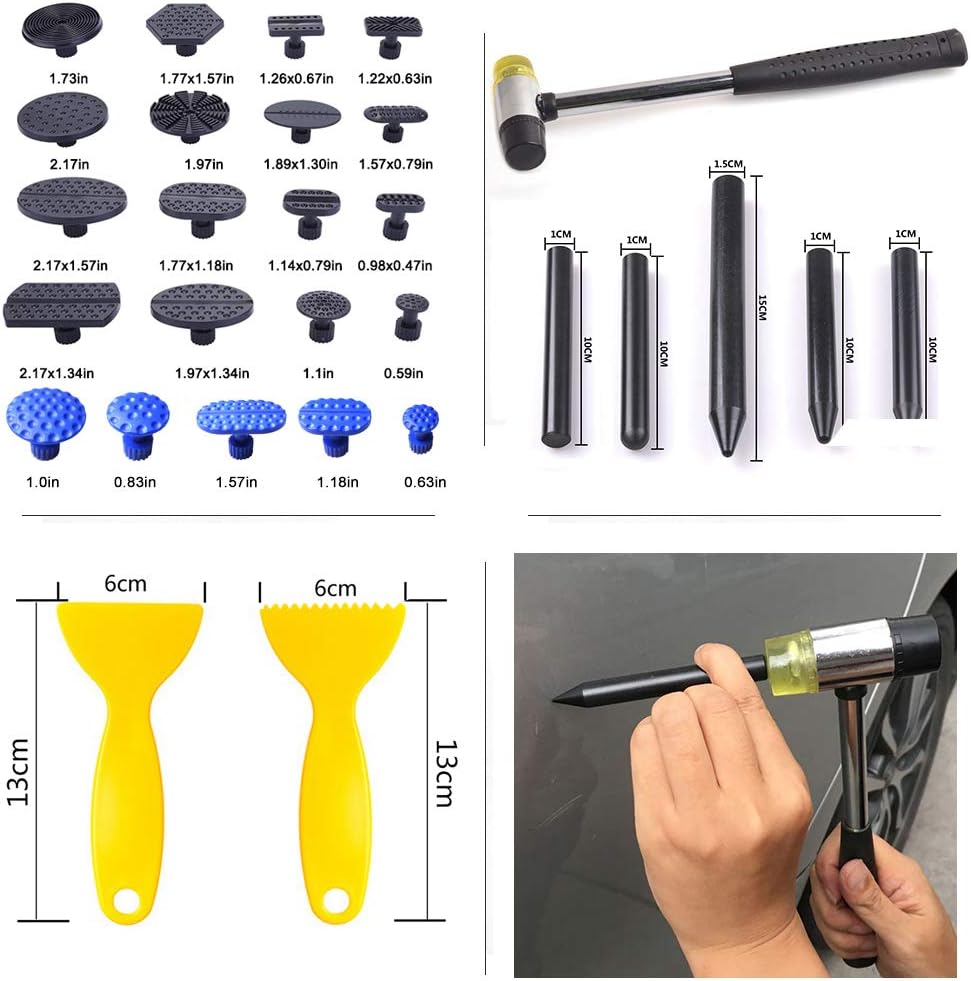 Gliston Auto Dent Puller Kit - Adjustable Golden Dent Remover Tools Paintless Dent Repair Kit Dent Lifter Puller for Car Large & Small Ding Hail Dent Removal
