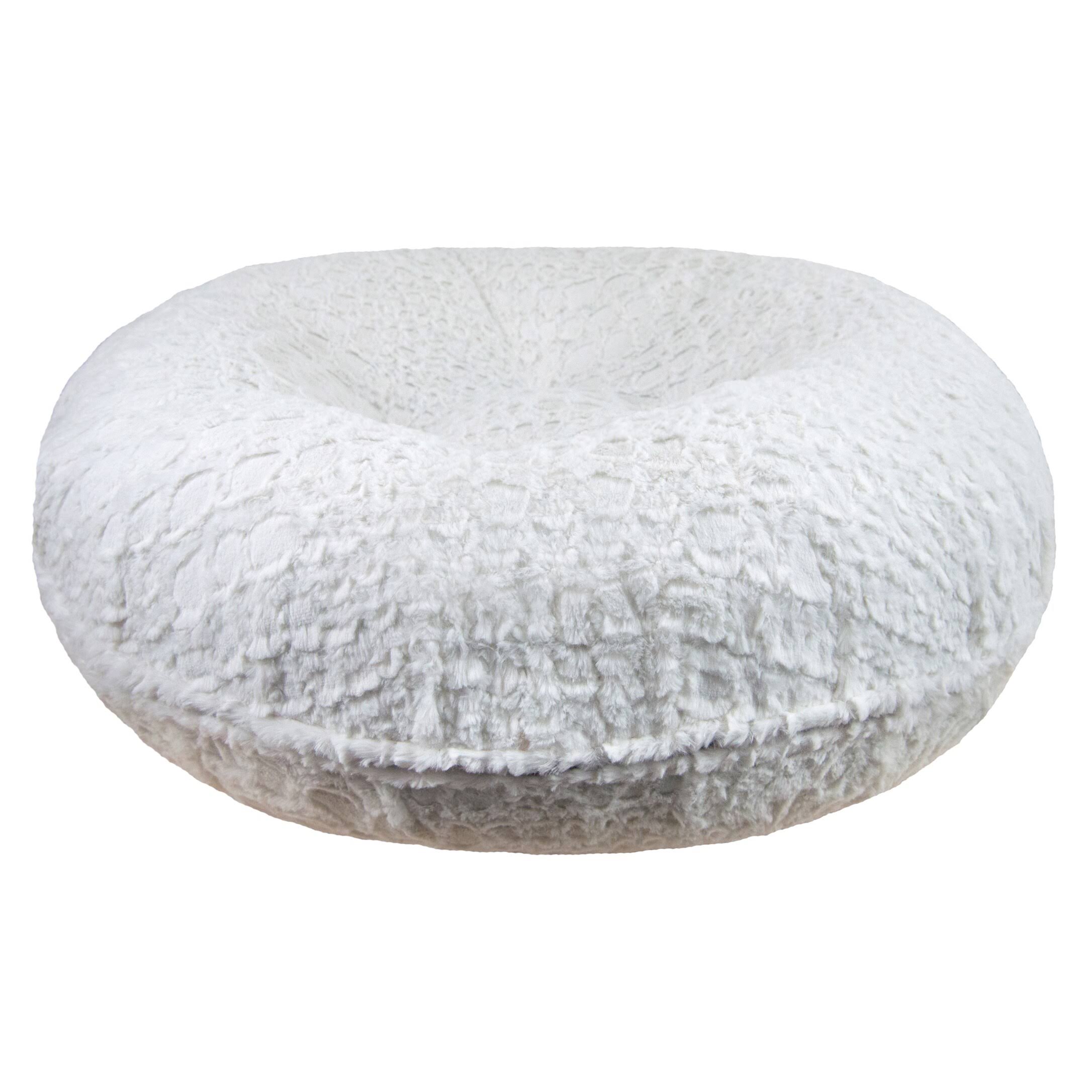 Bessie and Barnie Signature Serenity White Luxury Extra Plush Faux Fur Bagel Pet / Dog Bed - XL - 50x22