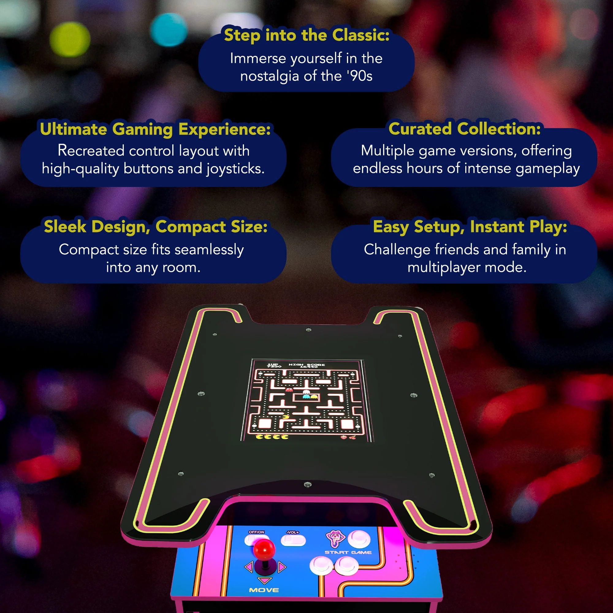 Arcade1UP Ms. PAC-MAN Head-to-Head Arcade Table with 12 Games in 1, Black