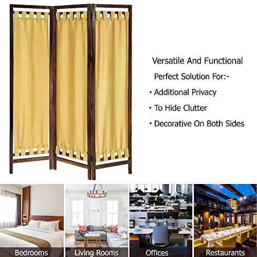 Room Divider Wood Screen - Ghanti Bells Antique Brown - 4 Panel Folding 72 x 80 - Assembled Hand Carved Decorative Functional Versatile Portable Partition Reversible Privacy Boho - COTTON CRAFT