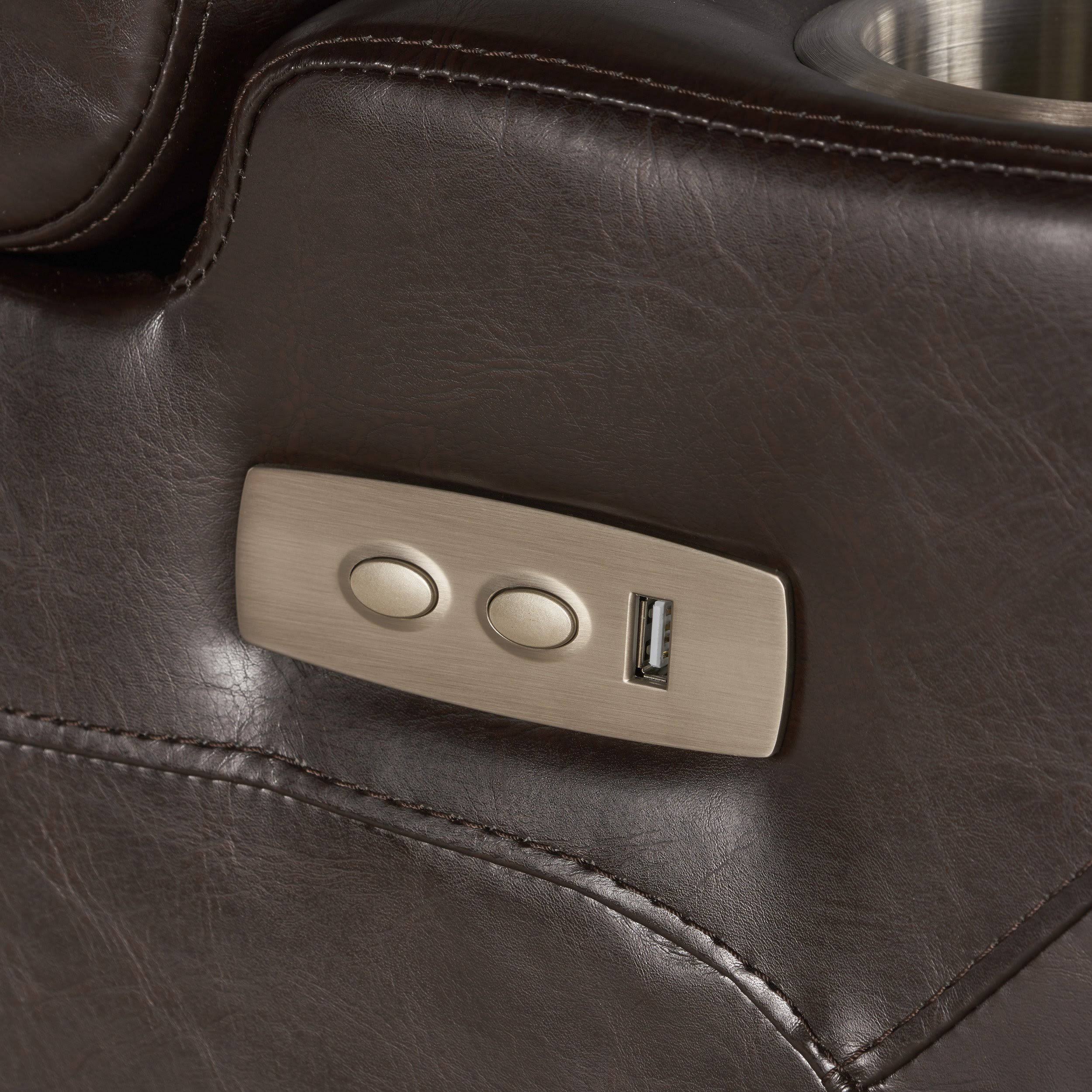 Everette Tufted Brown Leather Power Recliner with Arm Storage and USB