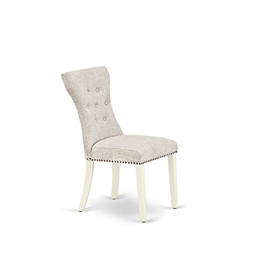 East West Furniture V-Style 7 Piece Set Consist of a Rectangle Dining Room Table with V-Legs and 6 Doeskin Linen Fabric Upholstered Chairs, 36x60 Inch, V096GA235-7
