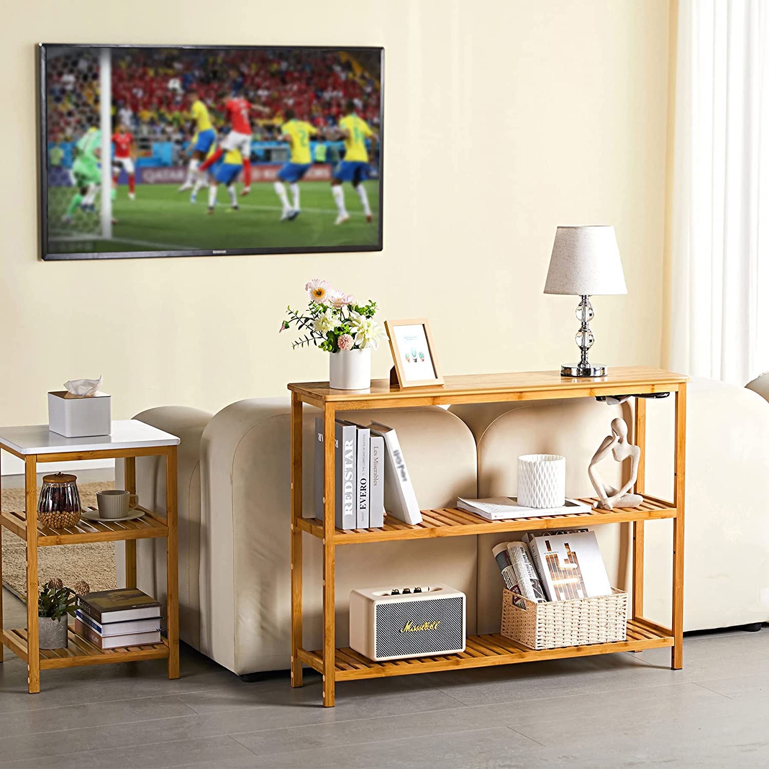 Console Tables for Entryway,3 Tier Entryway Table with Shoe Storage,Bamboo Narrow Console Table for Living Room, Bedroom,Foyer,Hallway Table