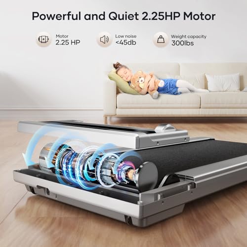 Walking Pad Treadmill, 2.25HP Under Desk Treadmill with App & Remote Control, LED Touch Screen, Lubricating Hole, 300lbs Capacity Compact Walking Treadmills for Home/Office