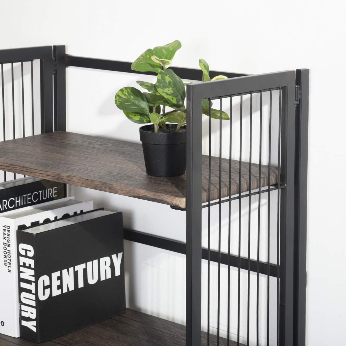 FurnitureR Classics 4-Tier Foldable Bookshelf Vintage Bookcase Modern Wood Look for Home Office