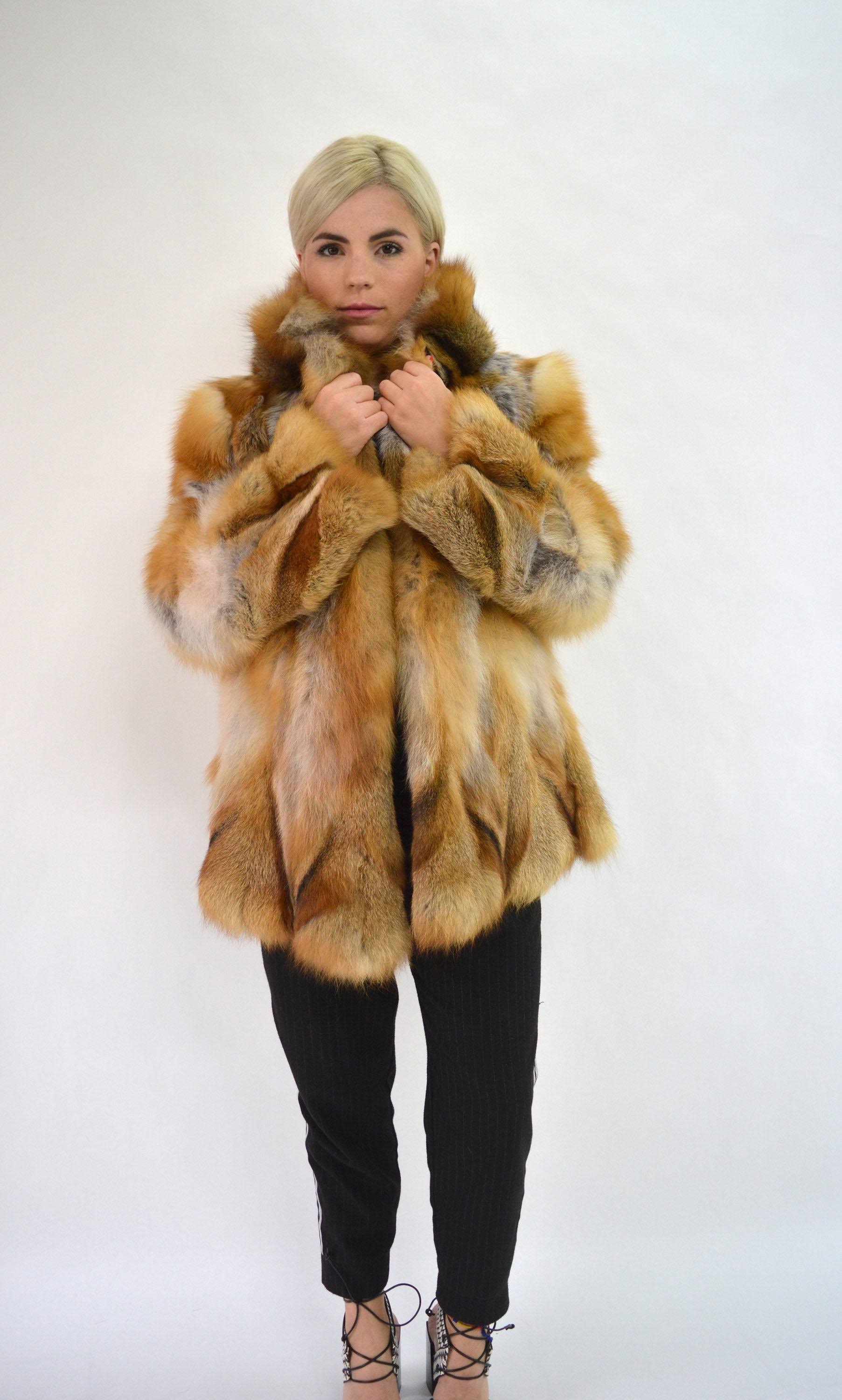 Real Fox Fur Coat, Canadian Red Fox Fur Hooded Coat. Genuine Fox Fur Jacket. Fox Fur Coat, Fur Cape, Fur Stroller, Red Fox Fur c
