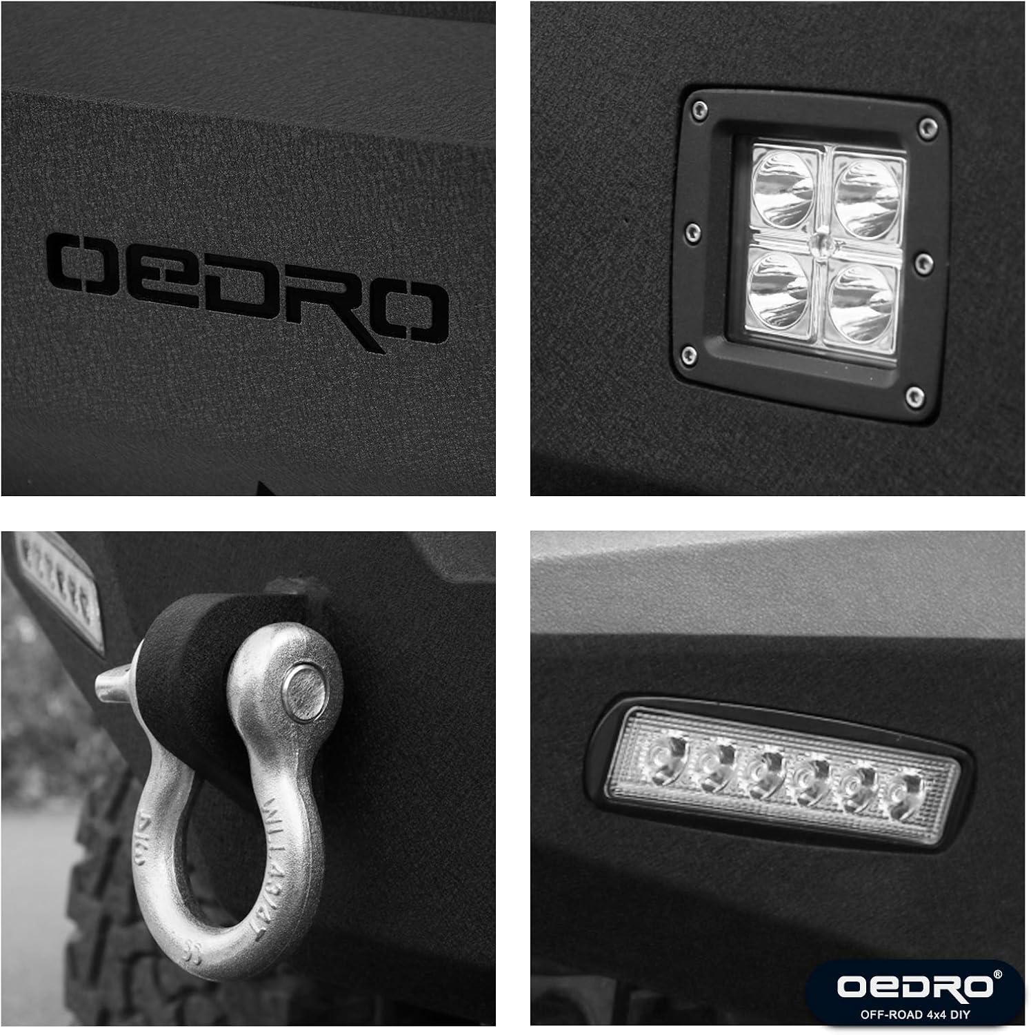 OEDRO Front Bumper Compatible with 2018-2024 Jeep Wrangler JL & Unlimited, 20-24 Gladiator, Rock Crawler Bumper with Winch Plate Mounting & 4 x LED Lights & 2 x D-Rings