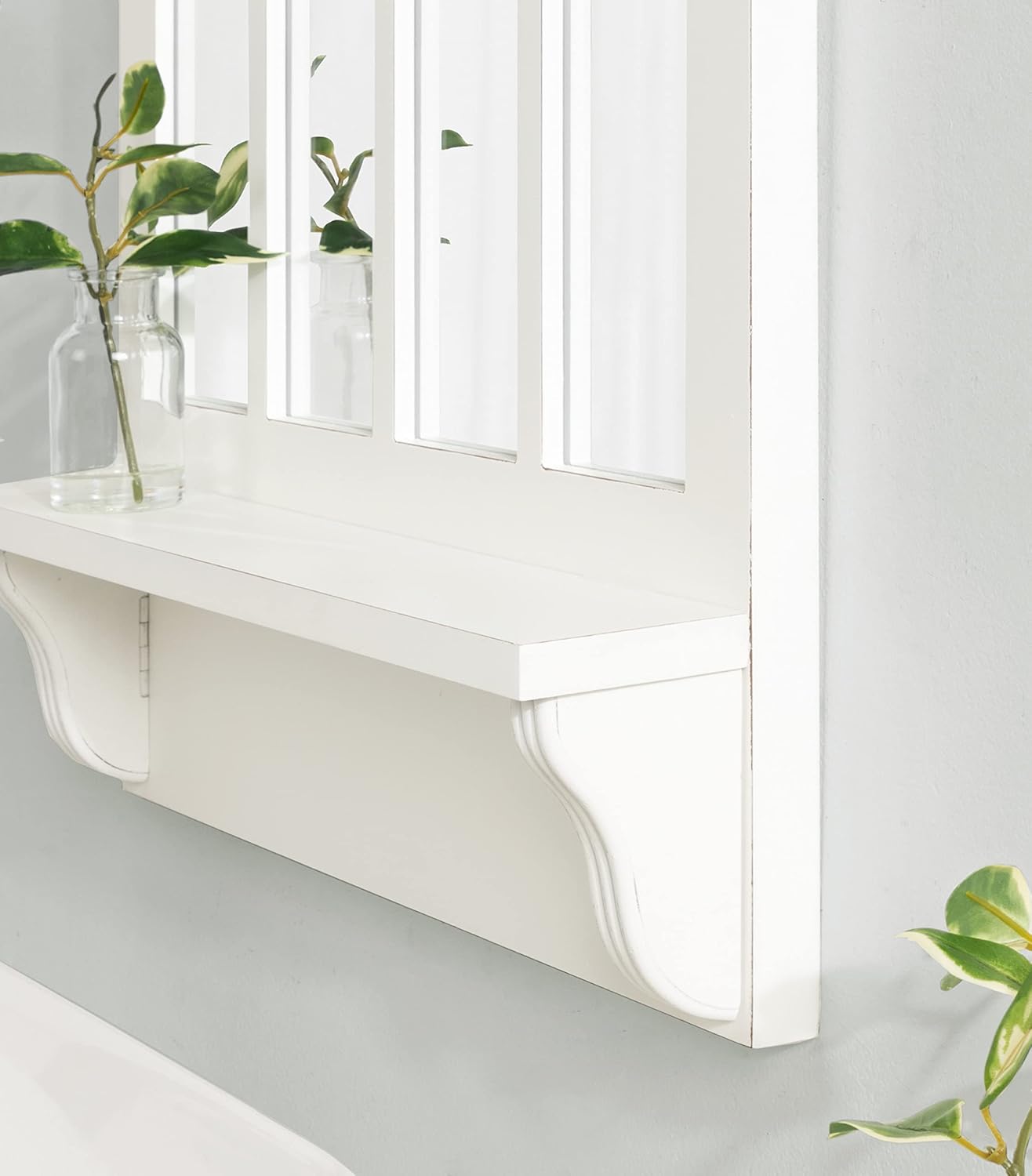 Kate and Laurel Wallhaus Traditional Arched Mirror with Shelf, 21 x 36, White, Coastal Decorative Wooden Window Mirror with Display Shelf for Use as Entryway Mirror Decor