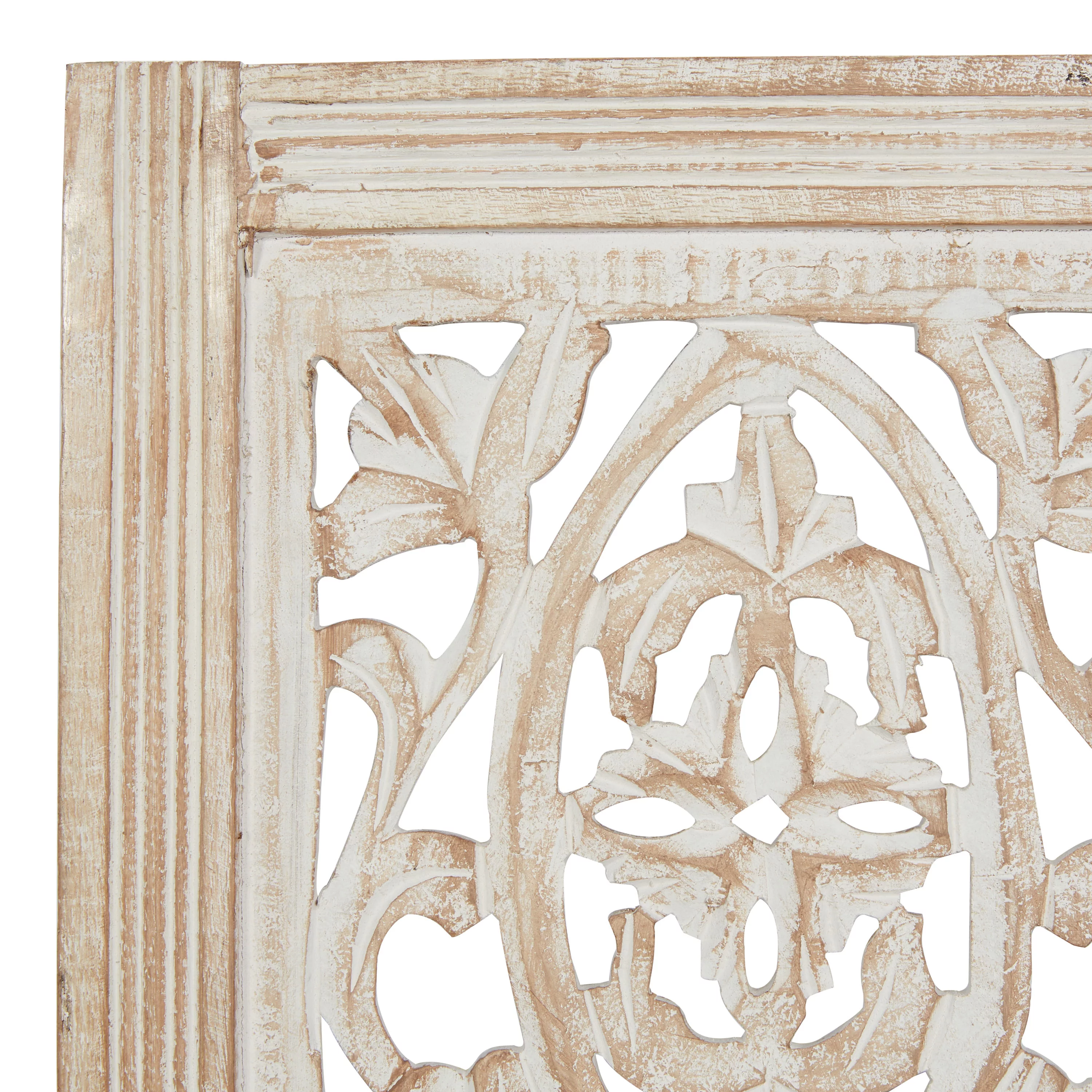 DecMode Neutral Cream/Distressed Wood Traditional Mango Carved Wood Leaves Wall Decor, 12"L x 36"H, 1-Piece