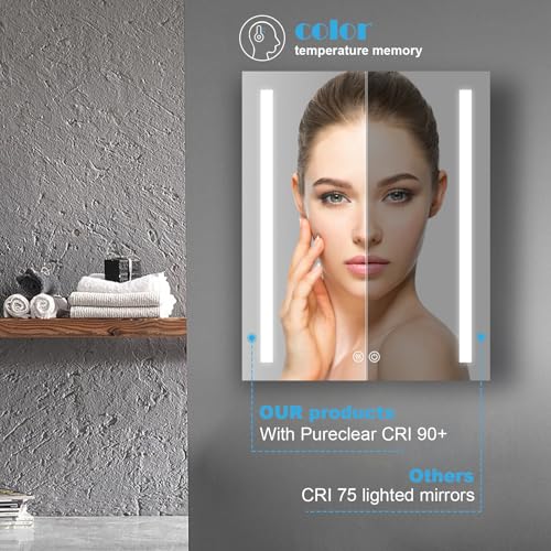 24x30 LED Mirror Medicine Cabinet Recessed or Surface, Defogger, Makeup Mirror 3X, Adjustable Color Temp & Dimmer, Outlets & USB (24x30)