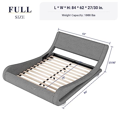Allewie Queen Size Bed Frame with Ergonomic & Adjustable Headboard, Low Profile Modern Upholstered Platform Sleigh Design - Easy Assembly, No Box Spring Required, Black