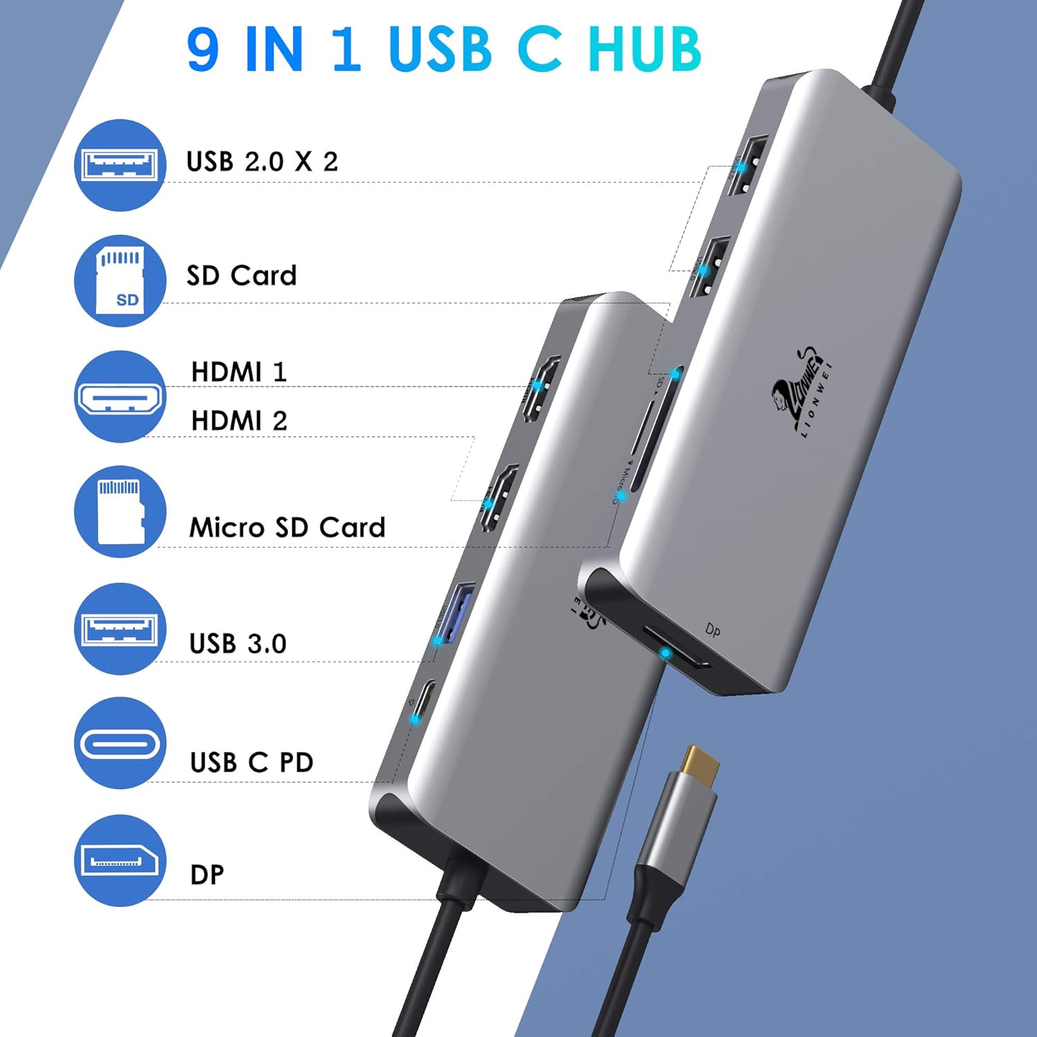 Docking Station, 9-in-1 Triple Display USB C to Dual HDMI Adapter with DisplayPort, 87W PD, 3 USB, SD/TF Card Reader, Docking Station Dual Monitor for Thunderbolt 3/USB-C(DisplayPort) Laptops Pack of 2