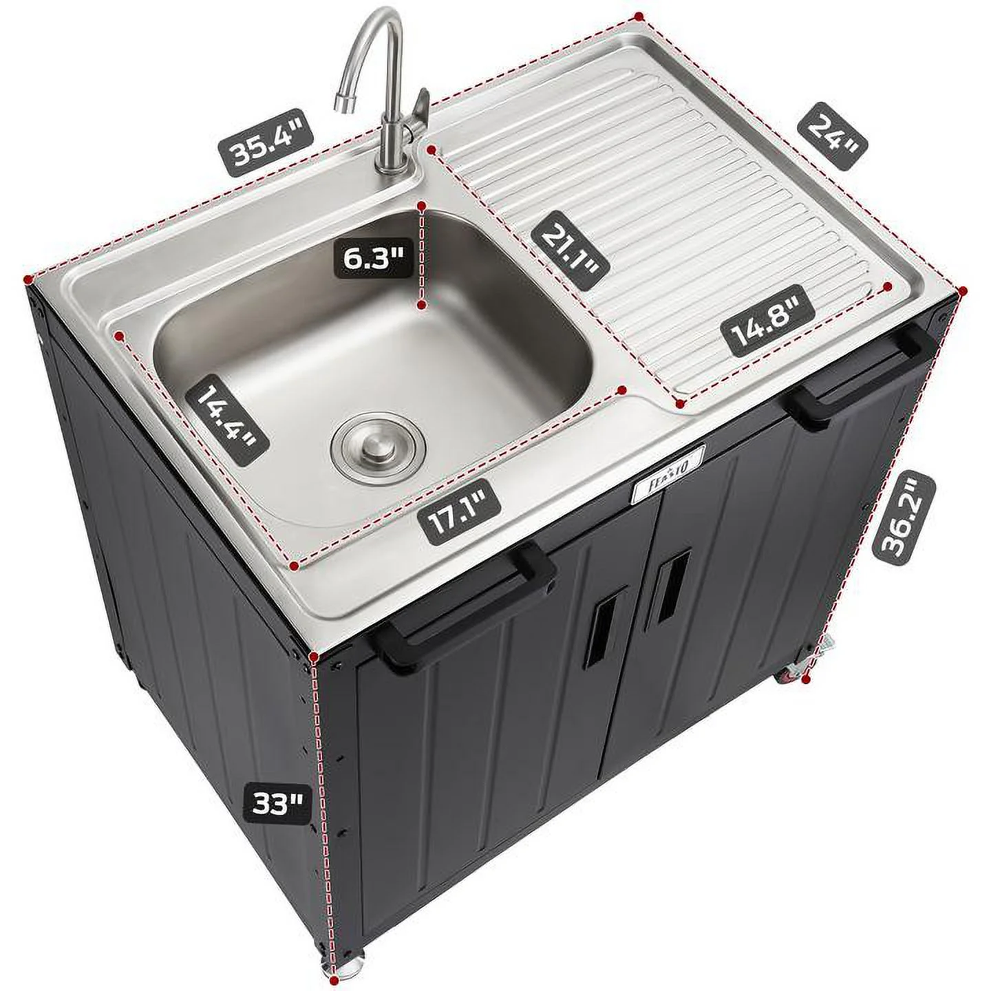 FEASTO Freestanding Utility Sink with Storage Cabinet L35.4” x W24”