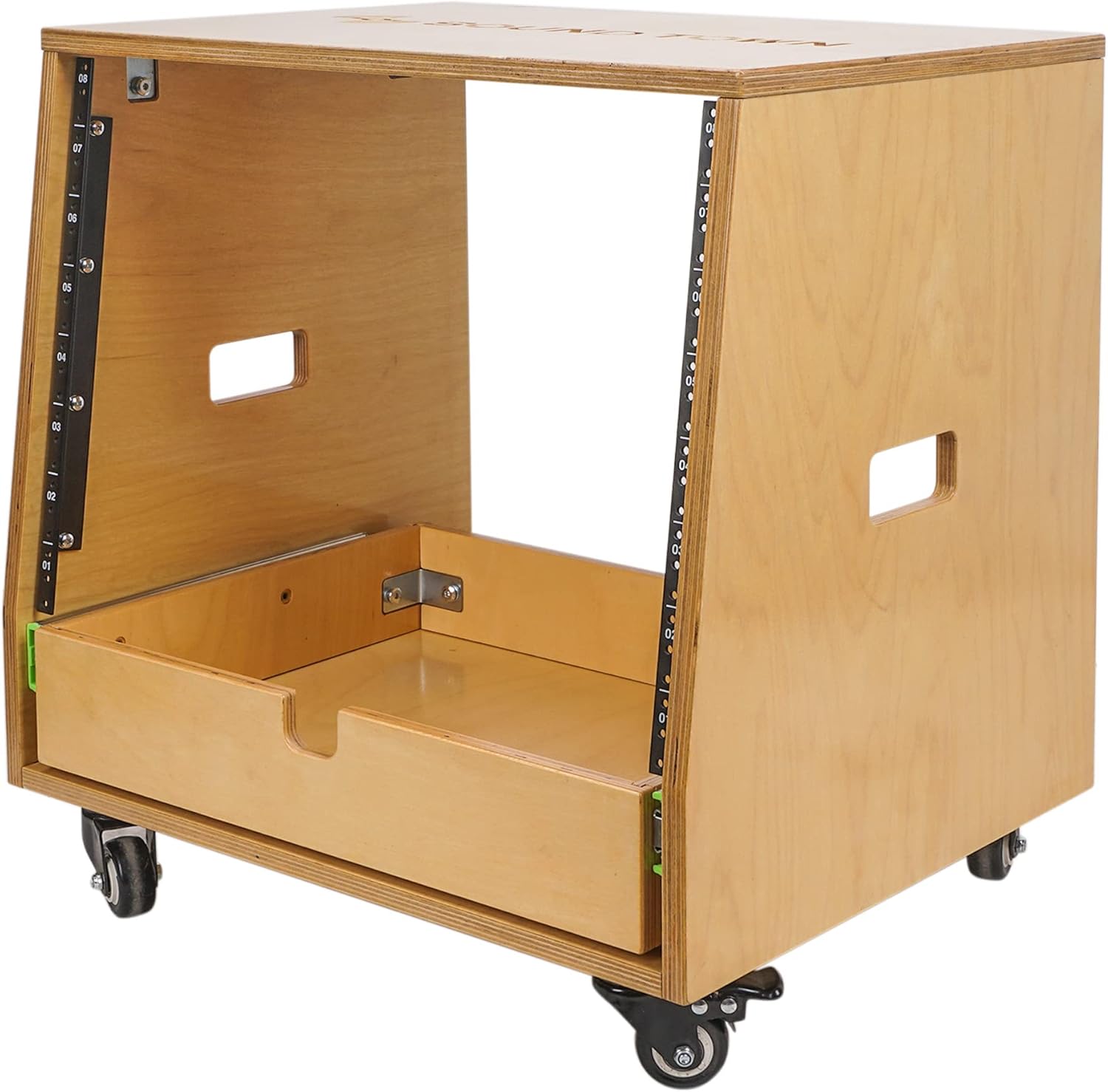 Sound Town 12U DIY Slanted Studio Rack with 12U Rack Space, Extra 2U Drawer, Plywood, Rubber Feet, Casters, Weathered Gray (SDRK-12TBD2)