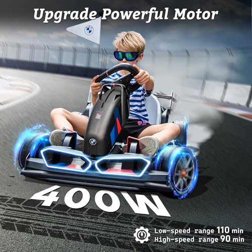 FORESEE 36V Licensed BMW Kids Electric Go Kart, Battery Powered Drift Kart w/Adjustable Seat, Ride On Toy for Big Kids Ages 6+, 8.6MPH Racing Go Cart w/600W Motor, LED Lights & Safety Belt, Black