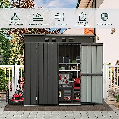 6FTx4FT Metal Storage Shed with Pent Roof,Outdoor Storage Shed with Double Lockable Doors,Waterproof Garden Tool House for Backyard Patio Lawn,6x4FT,White