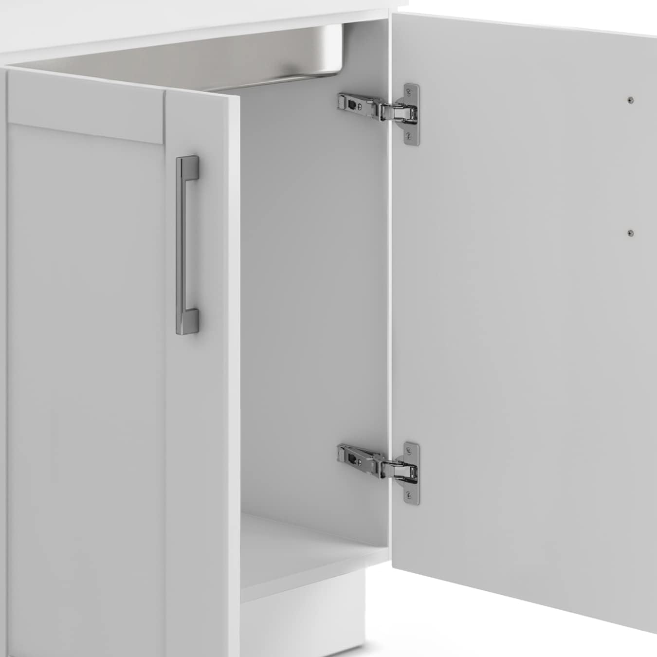 SIMPLIHOME Modern Wide Shaker Transitional 28 Inch Laundry Cabinet with Faucet and Stainless Steel Sink in White, For the Laundry Room and Utility Room