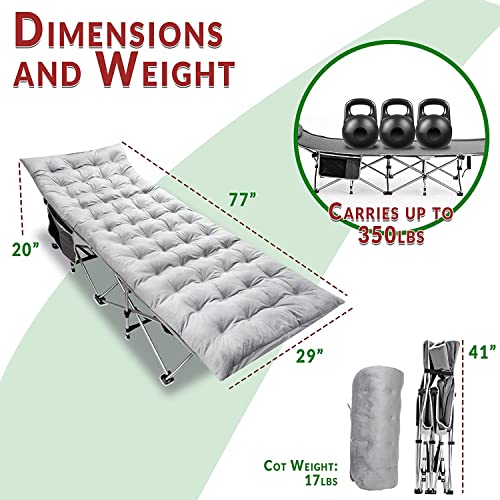 Zento Camping Cot and Mattress Folding Outdoor Travel Bed 2 Pack - Heavy Duty Max Load 450 LBS Premium Quality Cot Bed with Pad for Comfort Sleeping for Travel Home and Anytime Use