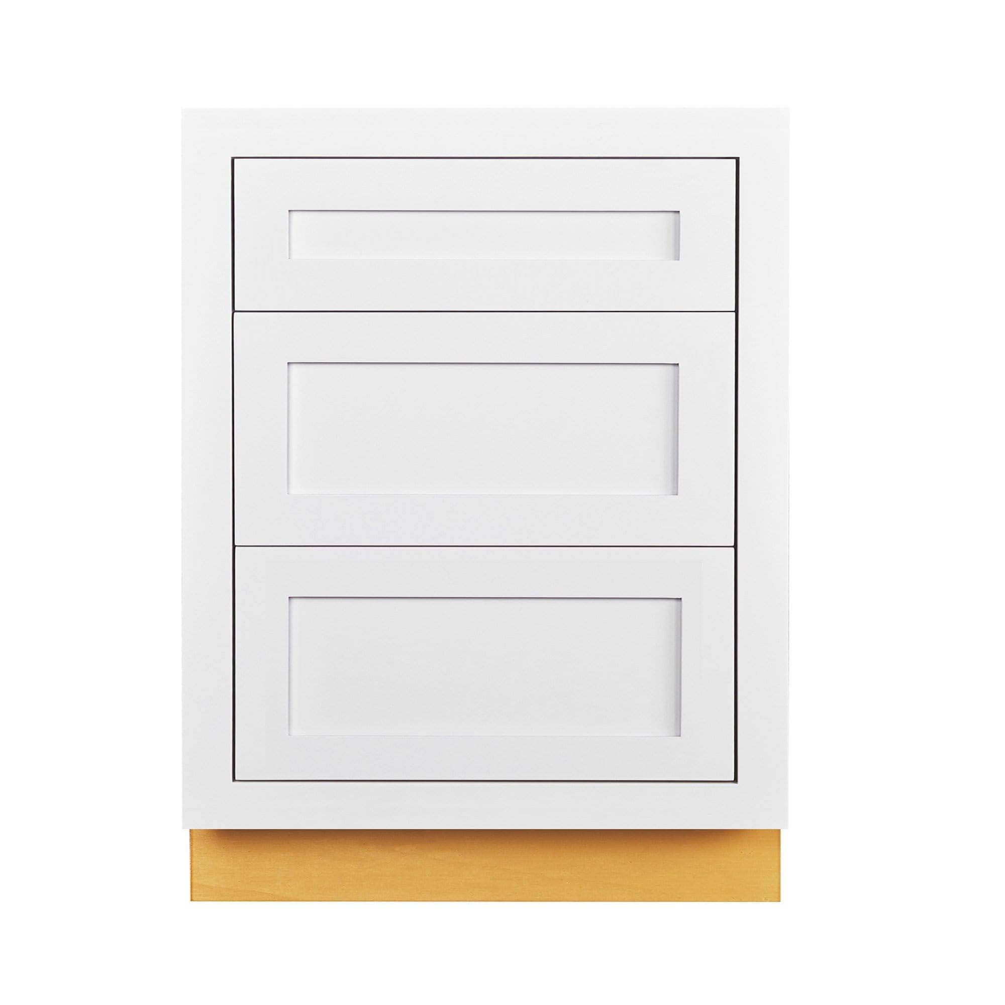 RTA Wholesalers 24 inch Wide Drawer Base Kitchen Cabinet Three (3) Drawers Snow White Inset Shaker - Unassembled