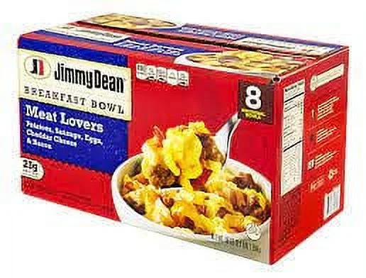 Jimmy Dean Meat Lovers Breakfast Bowls - 3 Boxes (8 Bowls Each, 24 Bowls Total) - Potatoes, Sausage, Eggs, Cheddar Cheese and Bacon - Frozen Meal