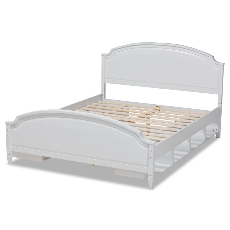 Bowery Hill Traditional White Finished Wood Queen Size Storage Platform Bed