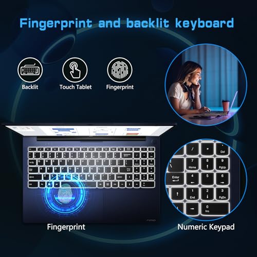 NIMO 15.6 IPS-FHD-Laptop, 16GB RAM 1TB SSD Intel Pentium Quad Core N100, Backlit Keyboard Fingerprint (Beat to i3-1115G4 Up to 3.4GHz) Computer for Student-Home WiFi 6 BT5.2 Win 11