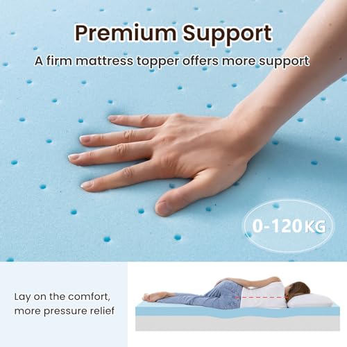 3 Inch Firm Mattress Topper Queen, Gel Infused Ventilated Bed topper for Back Pain Relief - Firm Foam Mattress Topper, CertiPUR-US Certified