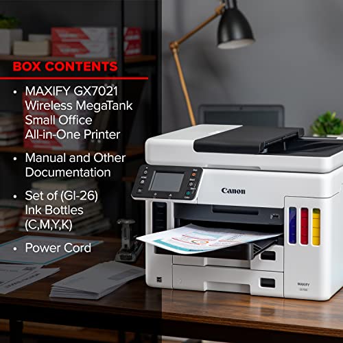 Canon Megatank GX7120 Wireless All-in-One Printer, Print, Copy, Scan and Fax with 2.7" LCD Touch Screen and Auto Document Feeder, White