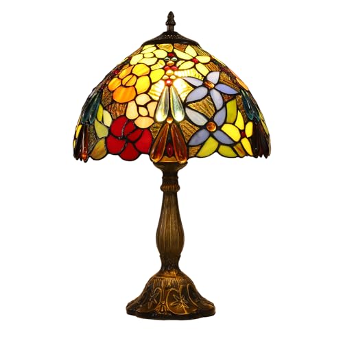 Tiffany Table Lamps for Living Room 12X12X19 INCH Tall Blue Dragonfly Stained Glass Table Lamps for Dining Room Bedroom Bedside Nightstand Retro Antique Style Home Office Desk Lamps