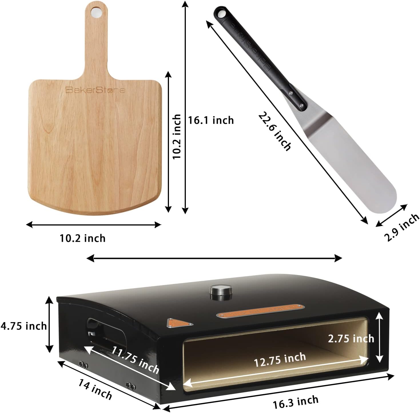 BakerStone Pizza Oven Box Kit for Grill Top, Outdoor Pizza Oven 5-sided Stone Baking Chamber with Wood Pizza Peel, Turning Peel For Backyard Patio Camping Barbecues, Basic Series