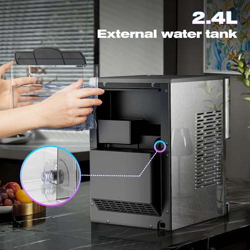 Kismile Countertop Nugget Ice Maker, 20DN 50LBS/Day Output, Self-Cleaning, Soft Chewable Pebble/Pellet Ice with One-Click Operation for Home