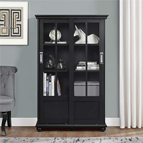 Ameriwood Home Aaron Lane Bookcase with Sliding Glass Doors, Red