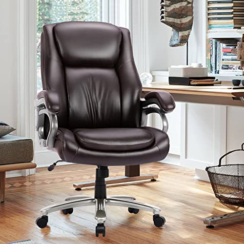 COLAMY Big and Tall Office Chair 400lbs-Heavy Duty Executive Computer Desk Chair with High Back, Metal Base, Back Support for Heavy People-Brown