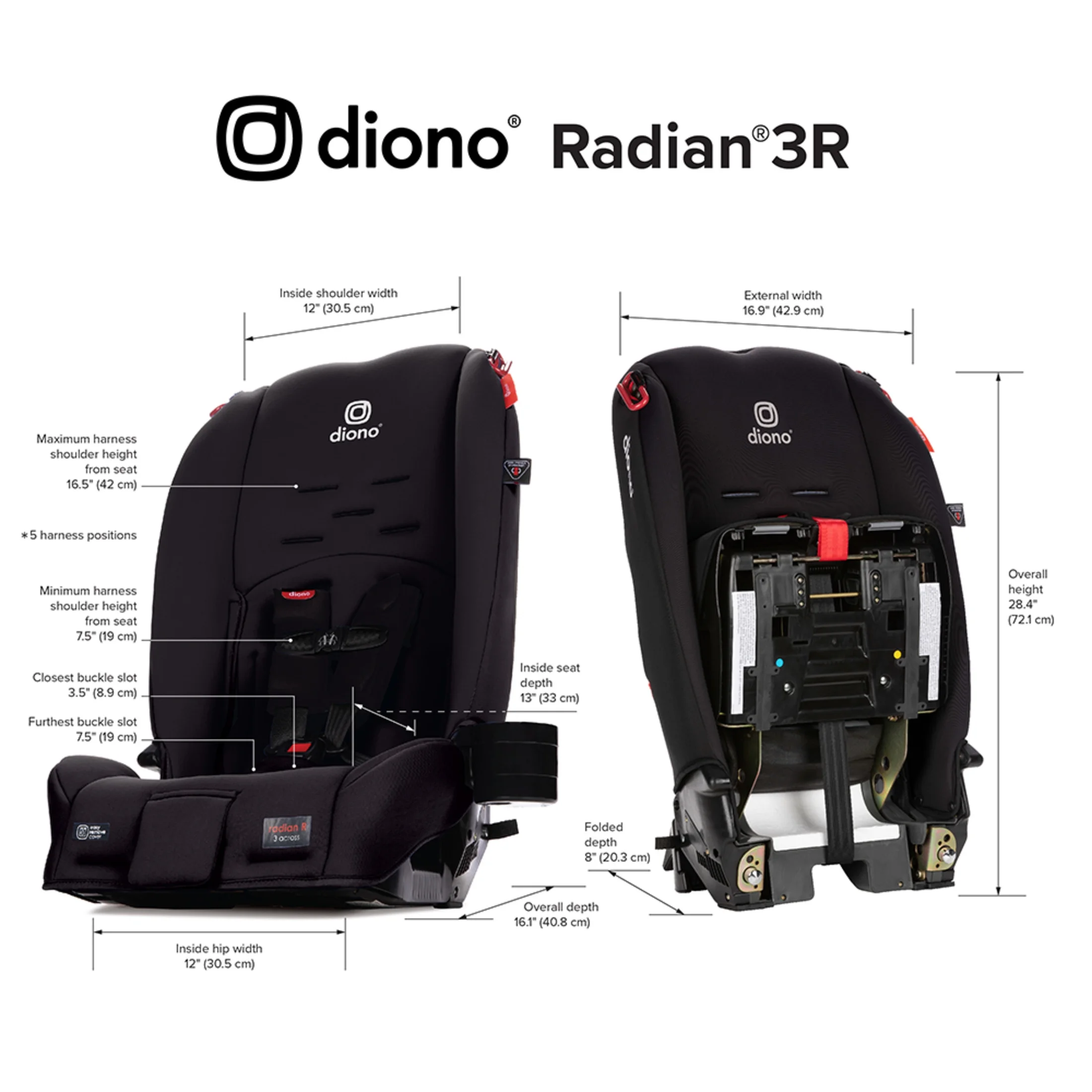 Diono Radian 3R All-in-One Convertible Car Seat, Slim Fit 3 Across, Black