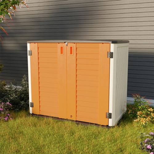 KINYING Larger Outdoor Storage Shed Weather Resistance, Resin Sheds & Outdoor Storage for Garden, Patios, Backyards, 48 Cu.Ft Tool Shed for Garbage Cans, Lawn Mower, Garden Tools,Black