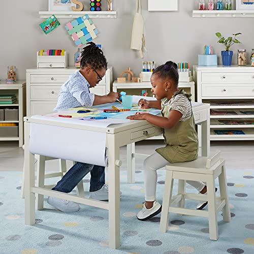Martha Stewart Crafting Kids' Art Table and Paper Roll - Creamy White, 3+ Children's Drawing and Painting Desk, Wooden Activity Table with Storage Drawers for Arts and Crafts
