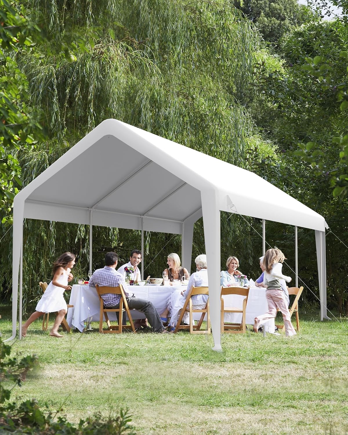 Carport 13'x20' Portable Garage, Heavy Duty Carport Canopy, Reinforced Steel Poles, 4 Roll-up Doors & 4 Windows, for Pickup, Boat, and Equipment, White