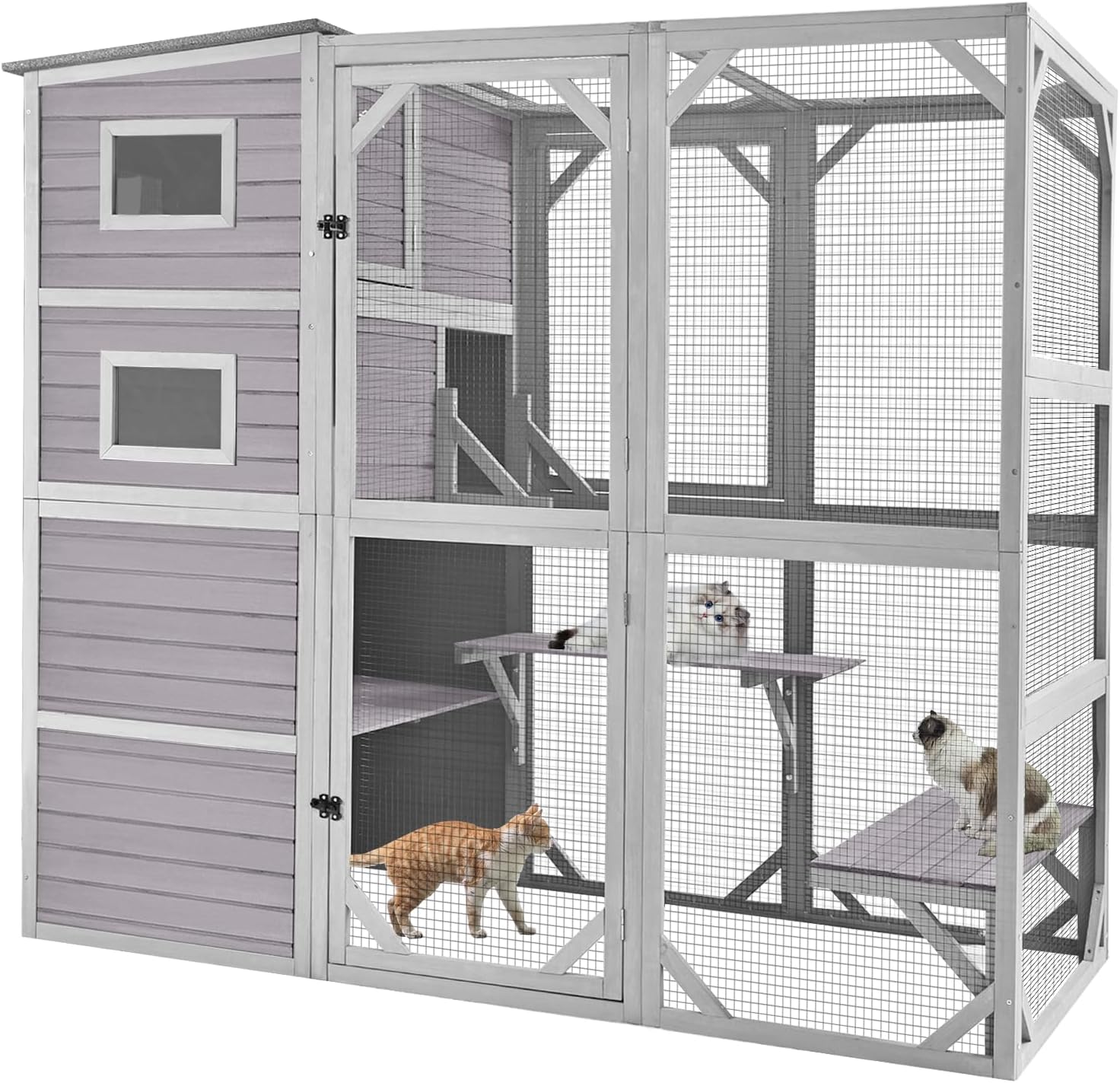 Catio Outdoor Cat Enclosure for Multiple Cats Weatherproof Large Cat House with 4 Levels, 3 Resting Rooms, 3 Platforms,77" L