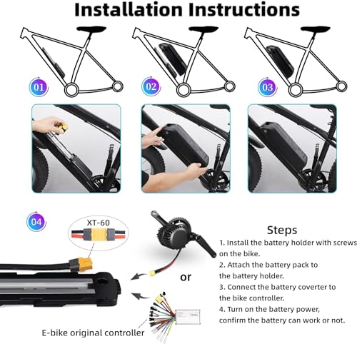 Ebike Battery 36V 48V 52V Lithium Battery 10AH 15AH 20AH Electric Bike Battery with Charger, Safe Lock, Led Indicator Light, for 200-1500W Electric Bike,Motorcycle (5-Pin) (48V 10AH)