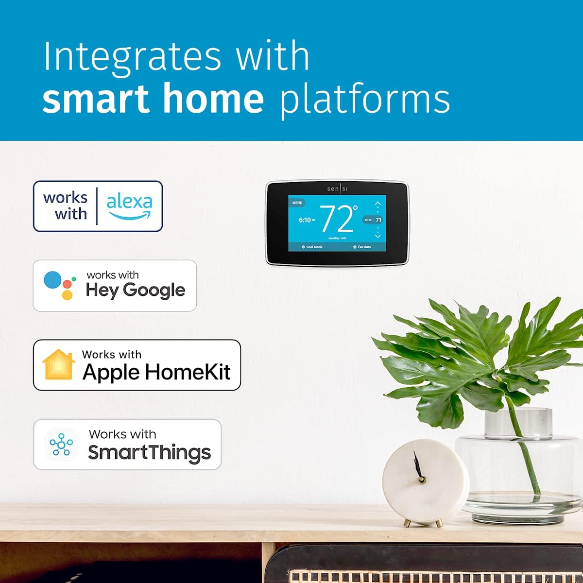 Emerson Sensi Touch Wi-Fi Smart Thermostat with Touchscreen Color Display, Works with Alexa, Energy Star Certified, C-wire Required, ST75 Black 5.625" x 3.4" x 1.17"