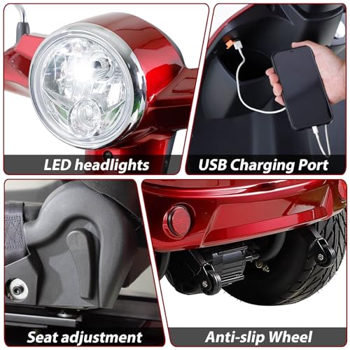 Mobility Scooters for Seniors & Adults, Heavy Duty 4-Wheel 3-Speed Medical Electric Golf Mobility Scooter Battery Powered with Rear Lock Box & Golf Cart Rack Adjustable Seat