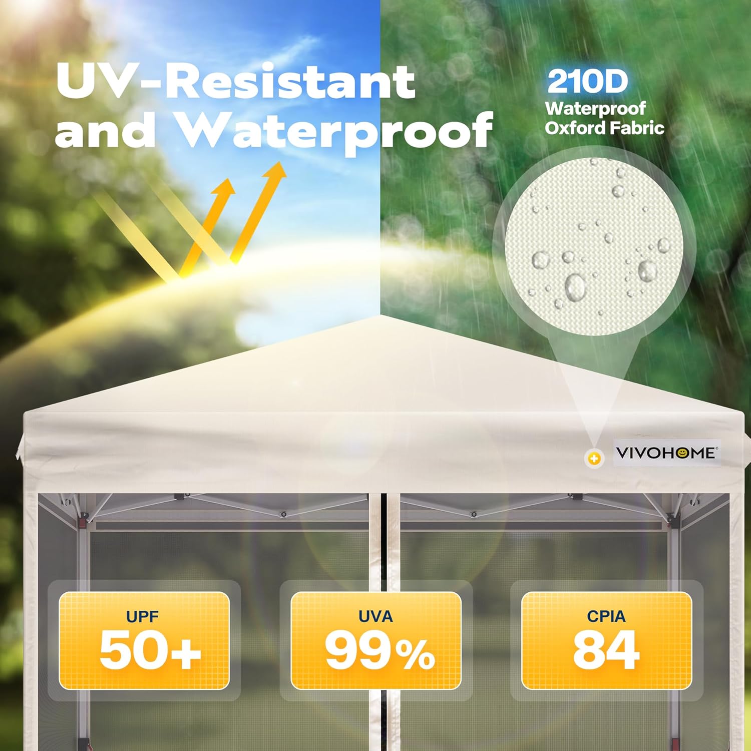 VIVOHOME 12x12ft Pop-Up Gazebo Screen Tent, 6-Sided Instant Outdoor Canopy Shelter with Large Main Door with VIVOHOME 10x10ft Easy Pop-Up Canopy, Outdoor Screen Tent with Mosquito Netting